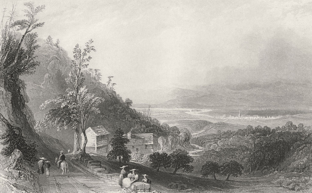 Descent into the Valley of Wyoming, Pennsylvania. WH BARTLETT 1840 old print